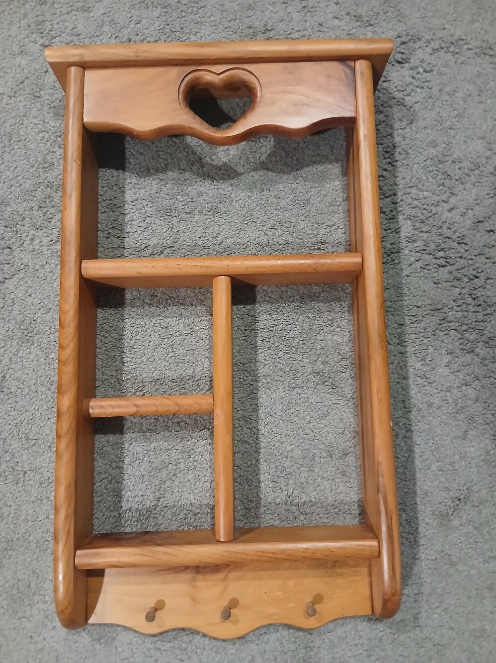 24" Natural Wood Heart Accent Wall Shelf with Hooks